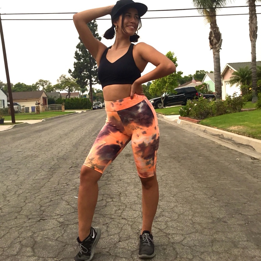 Orange Tie dye biker shorts
